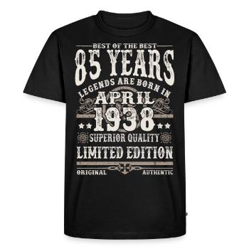 Born in April 1938 - 85 years old - Men's Premium Organic T-Shirt - black - Front - Nico (187cm)