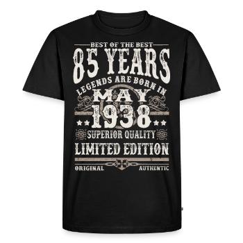 Born in May 1938 - 85 years old - Men's Premium Organic T-Shirt - black - Front - Nico (187cm)