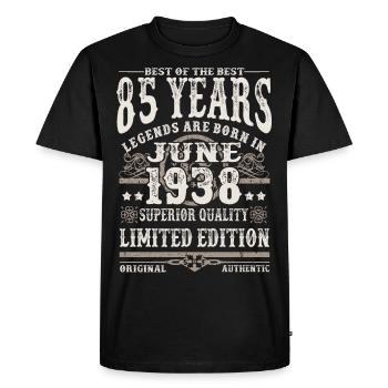 Born in Juni 1938 - 85 years old - Men's Premium Organic T-Shirt - black - Front - Nico (187cm)