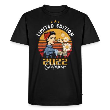 Né en octobre 2022 | Octobre 2022 - T-shirt Premium bio Homme - noir - Devant - Nico (187cm)