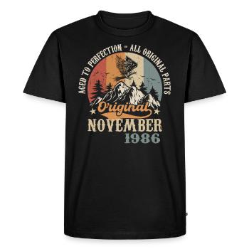 Date de naissance en Novembre 1986 - Novembre 1986 - T-shirt Premium bio Homme - noir - Devant - Nico (187cm)
