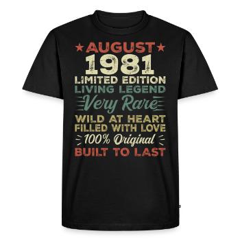 Août 1981 - Idée cadeau pour août 1981 - 1981 - T-shirt Premium bio Homme - noir - Devant - Nico (187cm)