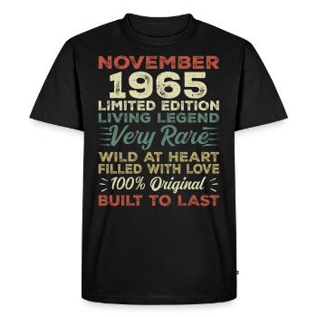 Légende Depuis Novembre 1965 Millésime Novembre 1965 - T-shirt Premium bio Homme - noir - Devant - Nico (187cm)