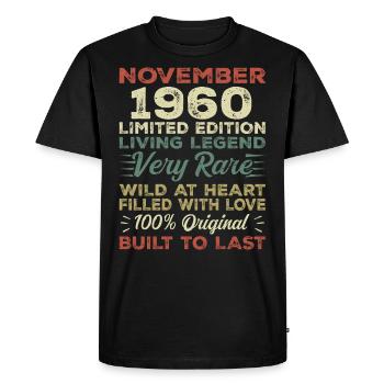 Légende Depuis Novembre 1960 Millésime Novembre 1960 - T-shirt Premium bio Homme - noir - Devant - Nico (187cm)