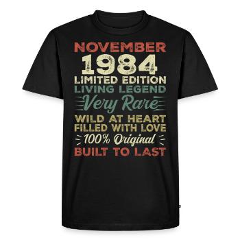 Légende Depuis Novembre 1984 Millésime Novembre 1984 - T-shirt Premium bio Homme - noir - Devant - Nico (187cm)