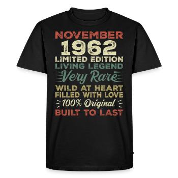 Légende Depuis Novembre 1962 Millésime Novembre 1962 - T-shirt Premium bio Homme - noir - Devant - Nico (187cm)