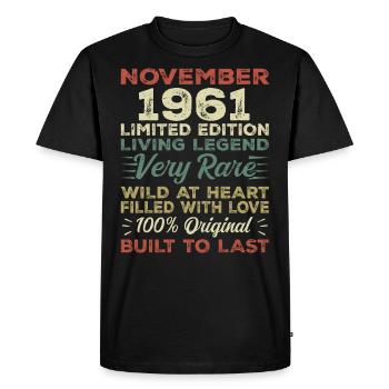 Légende Depuis Novembre 1961 Millésime Novembre 1961 - T-shirt Premium bio Homme - noir - Devant - Nico (187cm)
