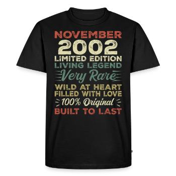 Légende Depuis Novembre 2002 Millésime Novembre 2002 - T-shirt Premium bio Homme - noir - Devant - Nico (187cm)