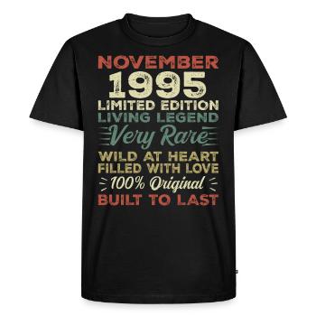 Légende Depuis Novembre 1995 Millésime Novembre 1995 - T-shirt Premium bio Homme - noir - Devant - Nico (187cm)