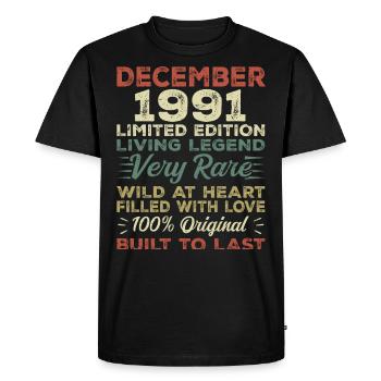 Décembre 1991 - anniversaire Décembre 1991 année - T-shirt Premium bio Homme - noir - Devant - Nico (187cm)