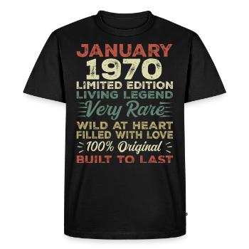 Janvier 1970 Anniversaire - Janvier 1970, Janvier 1970 - T-shirt Premium bio Homme - noir - Devant - Nico (187cm)