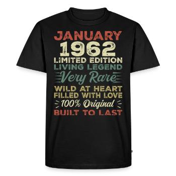 Anniversaire de Janvier 1962 - Janvier 1962, Janvier 1962 - T-shirt Premium bio Homme - noir - Devant - Nico (187cm)