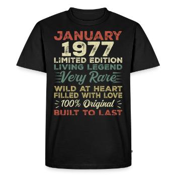 Anniversaire de Janvier 1977 - Janvier 1977, Janvier 1977 - T-shirt Premium bio Homme - noir - Devant - Nico (187cm)
