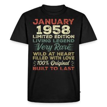 Anniversaire de Janvier 1958 - Janvier 1958, Janvier 1958 - T-shirt Premium bio Homme - noir - Devant - Nico (187cm)