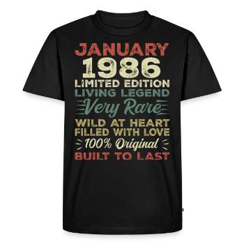 Anniversaire de Janvier 1986 - Janvier 1986, Janvier 1986 - T-shirt Premium bio Homme - noir - Devant - Nico (187cm)