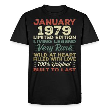 Anniversaire de Janvier 1979 - Janvier 1979, Janvier 1979 - T-shirt Premium bio Homme - noir - Devant - Nico (187cm)