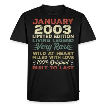 Janvier 2003 Anniversaire - Janvier 2003, Janvier 2003 - T-shirt Premium bio Homme - noir - Devant - Nico (187cm)