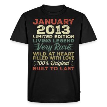 Janvier 2013 Anniversaire - Janvier 2013, Janvier 2013 - T-shirt Premium bio Homme - noir - Devant - Nico (187cm)