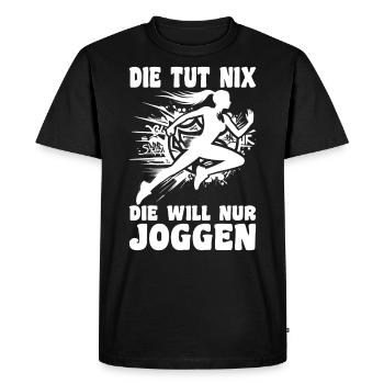 Coureuse qui ne fait rien, elle a juste envie de faire du footing, joggeuse - T-shirt Premium bio Homme - noir - Devant - Nico (187cm)