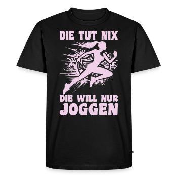Coureuse qui ne fait rien, elle a juste envie de faire du footing, joggeuse - T-shirt Premium bio Homme - noir - Devant - Nico (187cm)