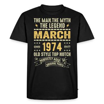 Mars 1974 Jubilé 1974 - Légendes Mars 1974 - T-shirt Premium bio Homme - noir - Devant - Nico (187cm)