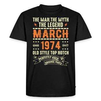Mars 1974 Cadeau d’anniversaire Vintage Mars 1974 - T-shirt Premium bio Homme - noir - Devant - Nico (187cm)