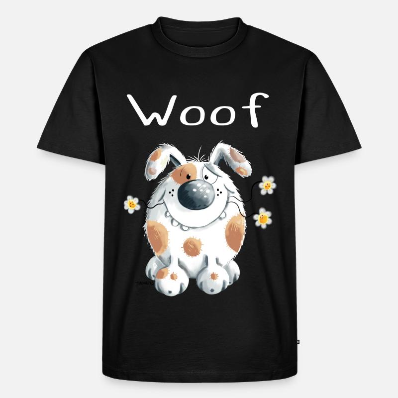 Woof Hund mit Gänseblümchen - Dog - Comic - Männer Premium Bio T-Shirt - Schwarz