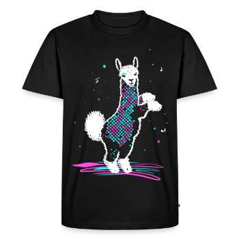 Alpaca in 80s Disco Retro Style Funky Alpaca - Men's Premium Organic T-Shirt - black - Front - Nico (187cm)