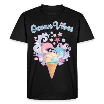 Motif Glace et Dauphins 🍦🐬🐬 - T-shirt Premium bio Homme - noir - Devant - Nico (187cm)
