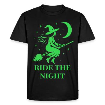 Halloween witch rides through the night with moon - Men's Premium Organic T-Shirt - black - Front - Nico (187cm)