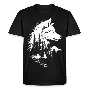 Silhouette de forêt avec visage de loup en noir et blanc - T-shirt Premium bio Homme - noir - Devant - Nico (187cm)