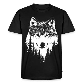 Wolf face forest nature in black and white - Men's Premium Organic T-Shirt - black - Front - Nico (187cm)