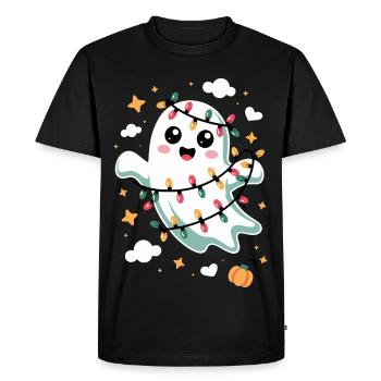 Doux fantôme avec des lumières de Noël - T-shirt Premium bio Homme - noir - Devant - Nico (187cm)