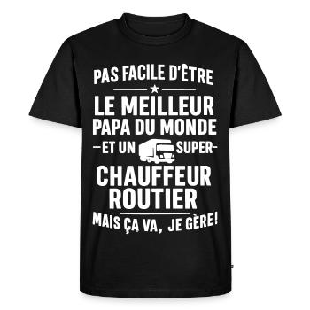 Routier – Super Papa Routier - T-shirt Premium bio Homme - noir - Devant - Nico (187cm)