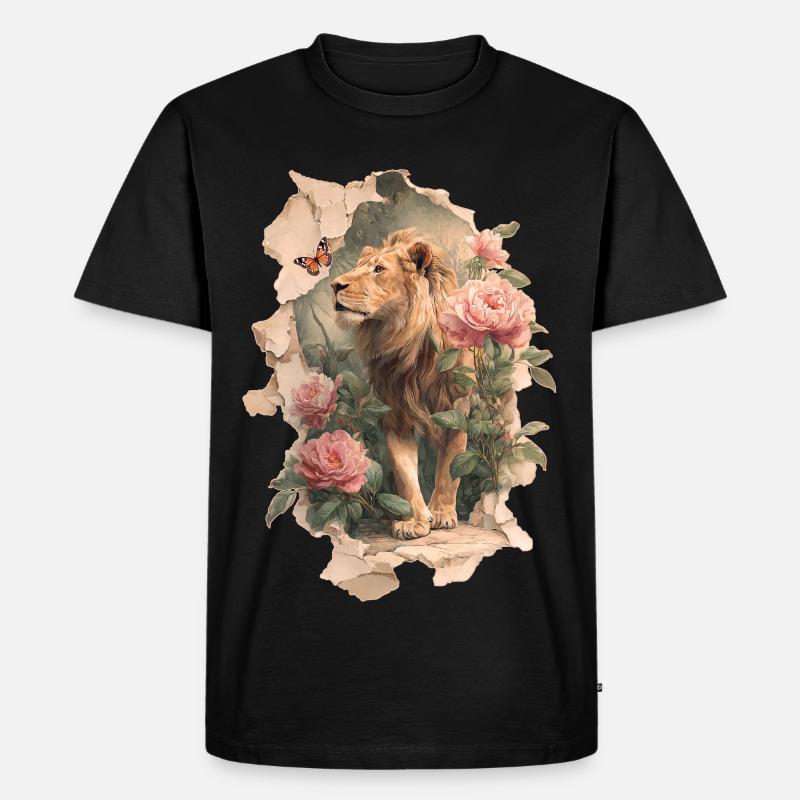 Löwe mit Schmetterling - Männer Premium Bio T-Shirt - Schwarz