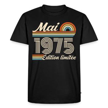 Cadeau Anniversaire 51 ans - Né mai 1975 - T-shirt Premium bio Homme - noir - Devant - Nico (187cm)