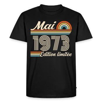 Cadeau Anniversaire 53 ans - Né mai 1973 - T-shirt Premium bio Homme - noir - Devant - Nico (187cm)