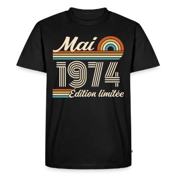 Cadeau Anniversaire 52 ans - Né mai 1974 - T-shirt Premium bio Homme - noir - Devant - Nico (187cm)