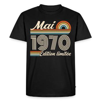 Cadeau Anniversaire 56 ans - Né mai 1970 - T-shirt Premium bio Homme - noir - Devant - Nico (187cm)
