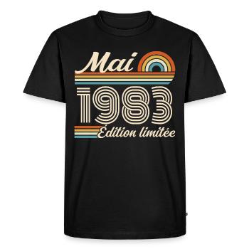 Cadeau Anniversaire 43 ans - Né mai 1983 - T-shirt Premium bio Homme - noir - Devant - Nico (187cm)