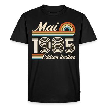 Cadeau Anniversaire 41 ans - Né mai 1985 - T-shirt Premium bio Homme - noir - Devant - Nico (187cm)