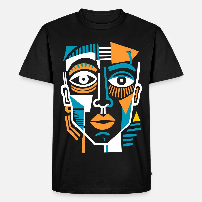 Buntes kubistisches Gesicht - Männer Premium Bio T-Shirt - Schwarz