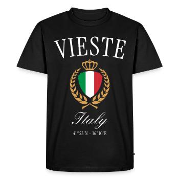 Vieste Italy Coat of Arms Crown – Travel Souvenir - Men's Premium Organic T-Shirt - black - Front - Nico (187cm)