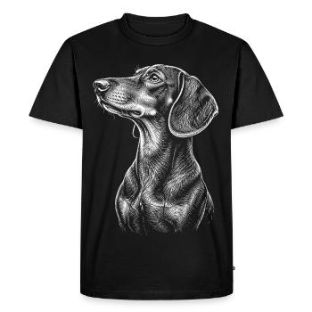Chemise dessinée en ligne de chien portrait teckel - T-shirt Premium bio Homme - noir - Devant - Nico (187cm)