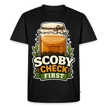 CHECK SCOBY D’ABORD - T-shirt Premium bio Homme - noir - Devant - Nico (187cm)