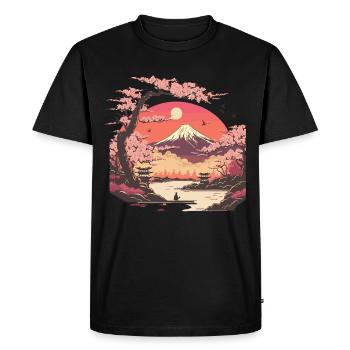 Paysage de fleurs de cerisier - T-shirt Premium bio Homme - noir - Devant - Nico (187cm)