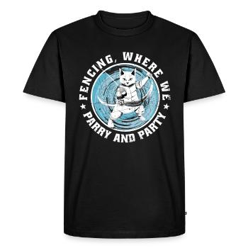 Chats, escrimeurs, joueurs, escrime amusante, sports, chats - T-shirt Premium bio Homme - noir - Devant - Nico (187cm)