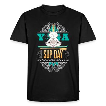 SUP paddleboarding Stand Up Paddle Cat Yoga - T-shirt Premium bio Homme - noir - Devant - Nico (187cm)