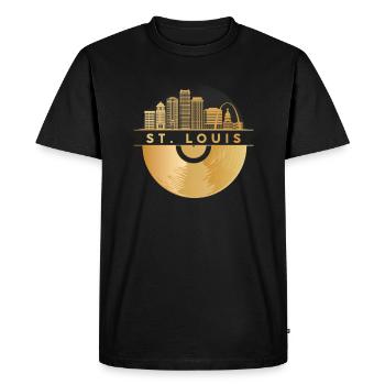 Vinyl Record Disco Music Skyline-Saint-Louis - Men's Premium Organic T-Shirt - black - Front - Nico (187cm)