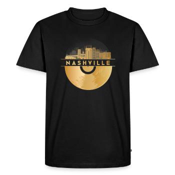 Disque vinyle Musique Skyline-USA-Nashville - T-shirt Premium bio Homme - noir - Devant - Nico (187cm)